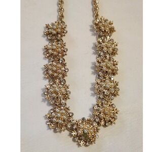 Banana Republic Gold Tone Faux Pearl Rhinestone Floral Starburst Necklace